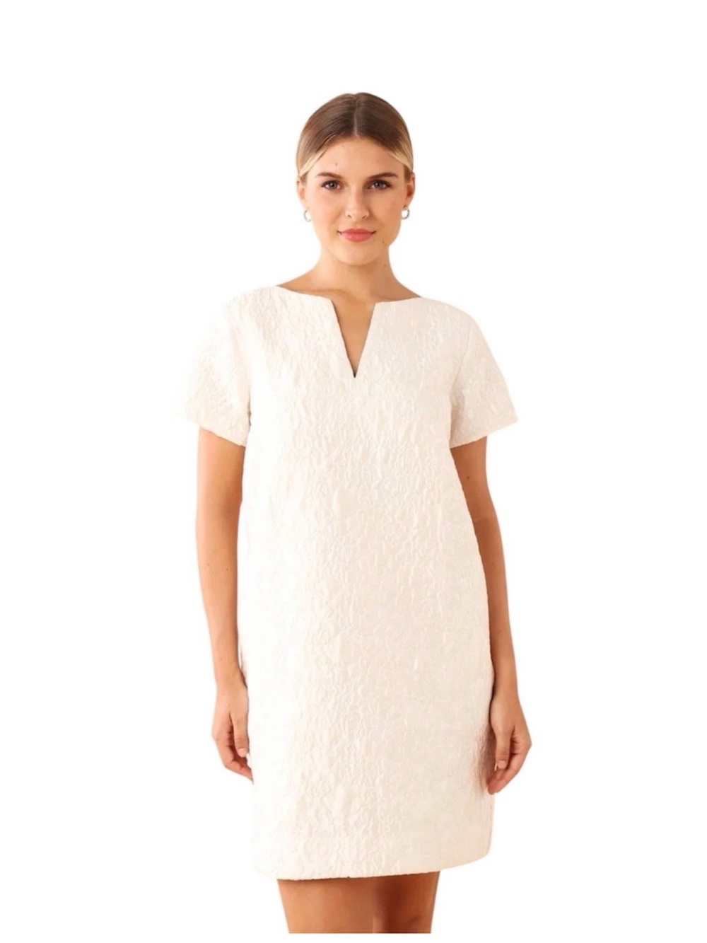 Abbey Glass Jacquard Mini Dress NWT | Size Small | Ivory Textured Shift Dress